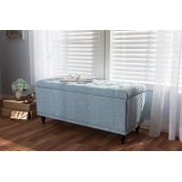 Baxton Studio BBT3137-OTTO-Light Blue-H1217-21 Kaylee Modern Classic Light Blue Fabric Upholstered Button-Tufting Storage Ottoman Bench